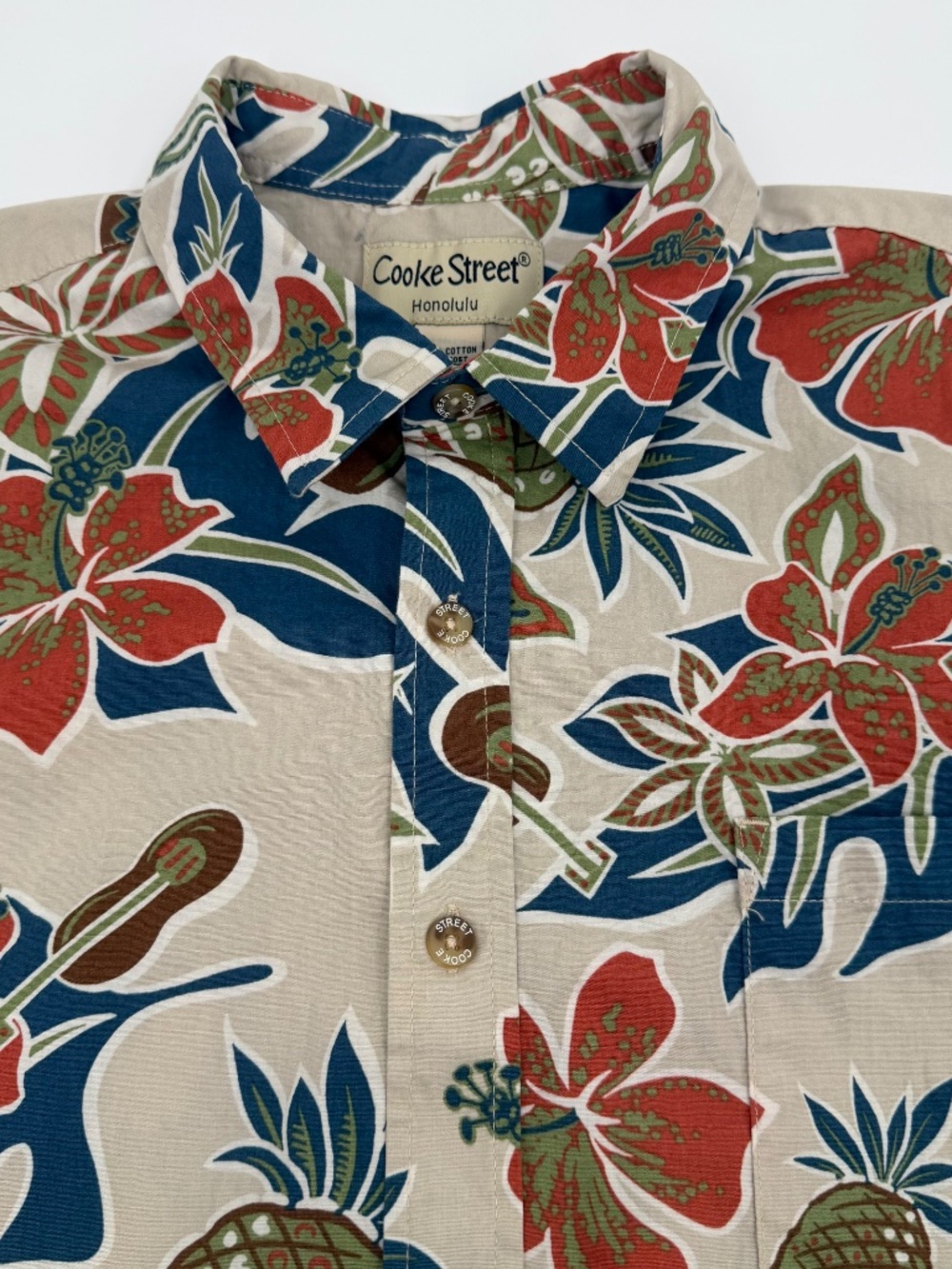 Cooke Street Hawaiian Shirt Men Large Brown Blue Tropical Floral Button Up
